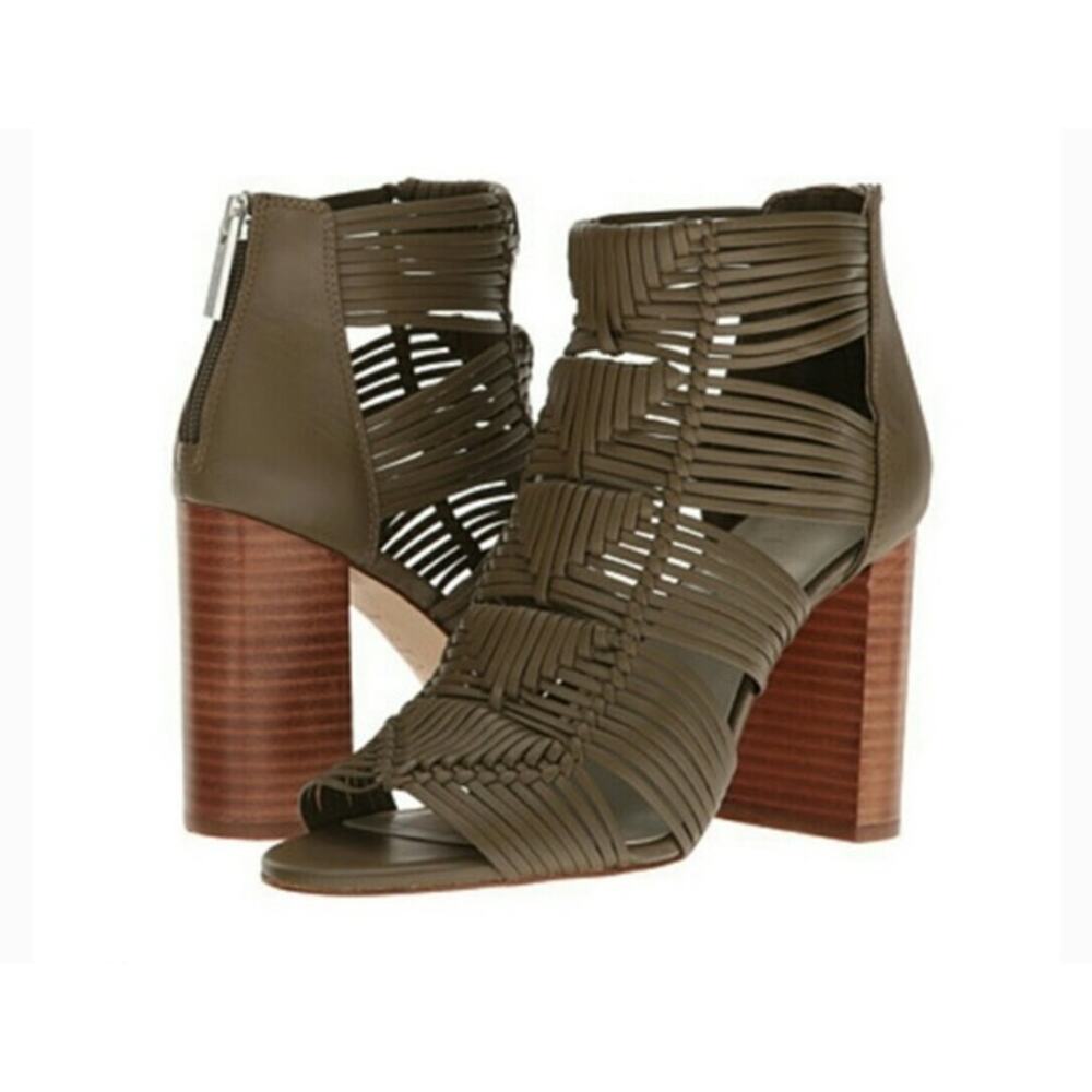 1.State Kenton Woven Gladiator Heeled Sandals block green strappy sz 11M